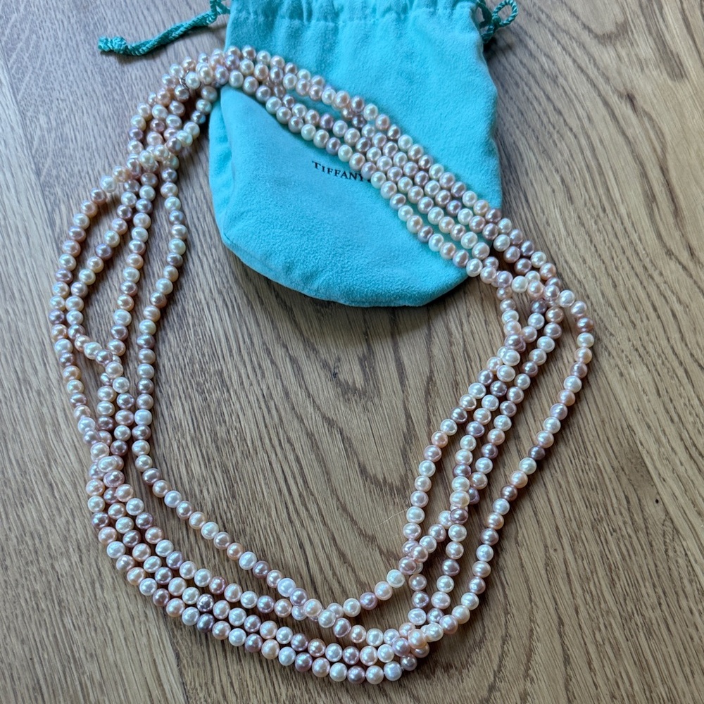 Tiffany & Co. Multi-Strand Pearl Necklace with Blue Pouch